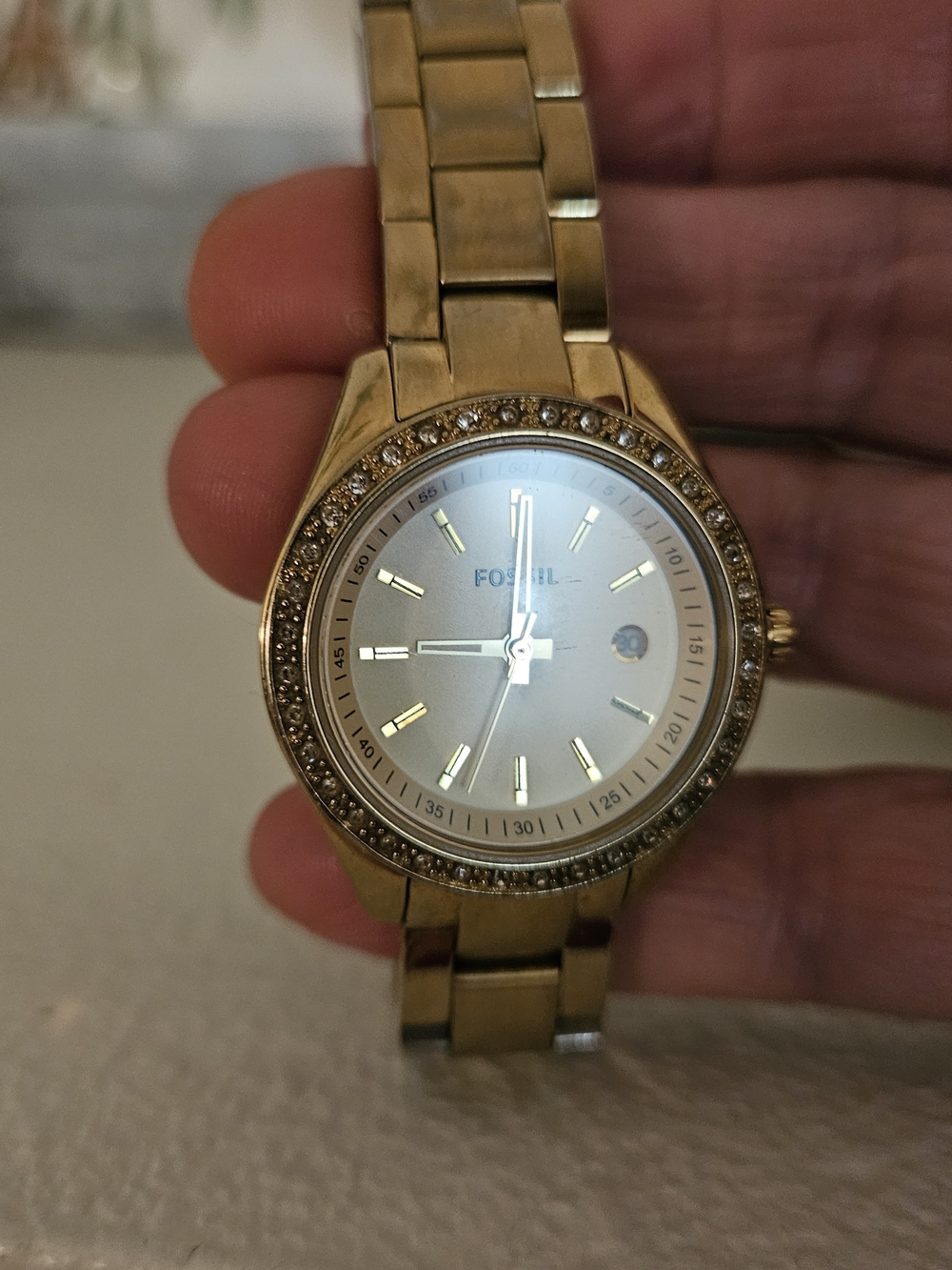 Fossil Gold-Tone Stella ES3107 Crystal Accents with White Dial NEW battery!! - Picture 4 of 8